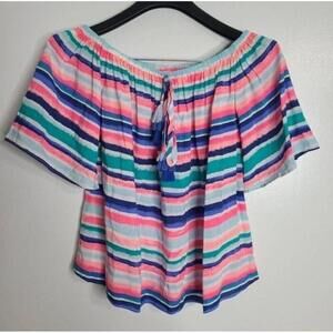 Lilly Pulitzer Off Shoulder Top Sandy Shell Stripes Tassel Tie XS